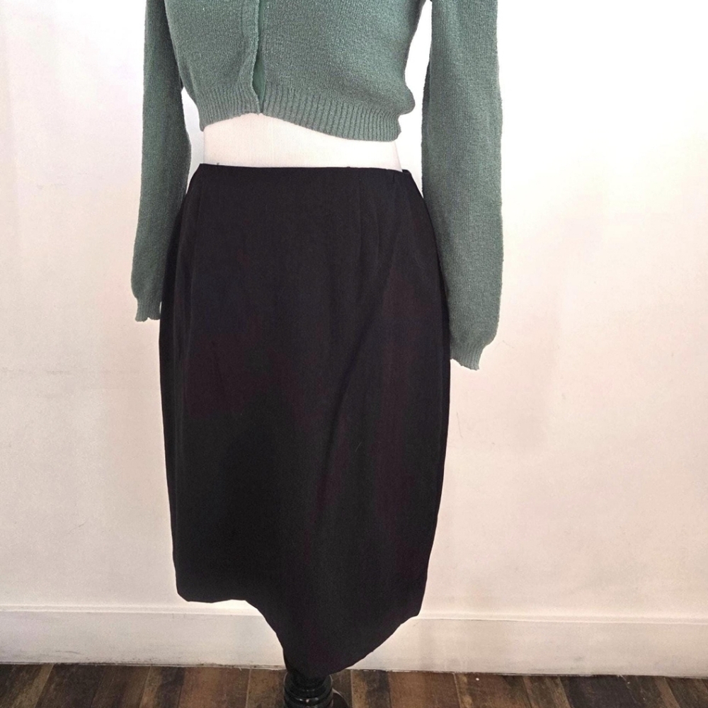 Vintage 1990s Black Wool Skirt by Courtenay / Autumn Sheath Pencil Skirt